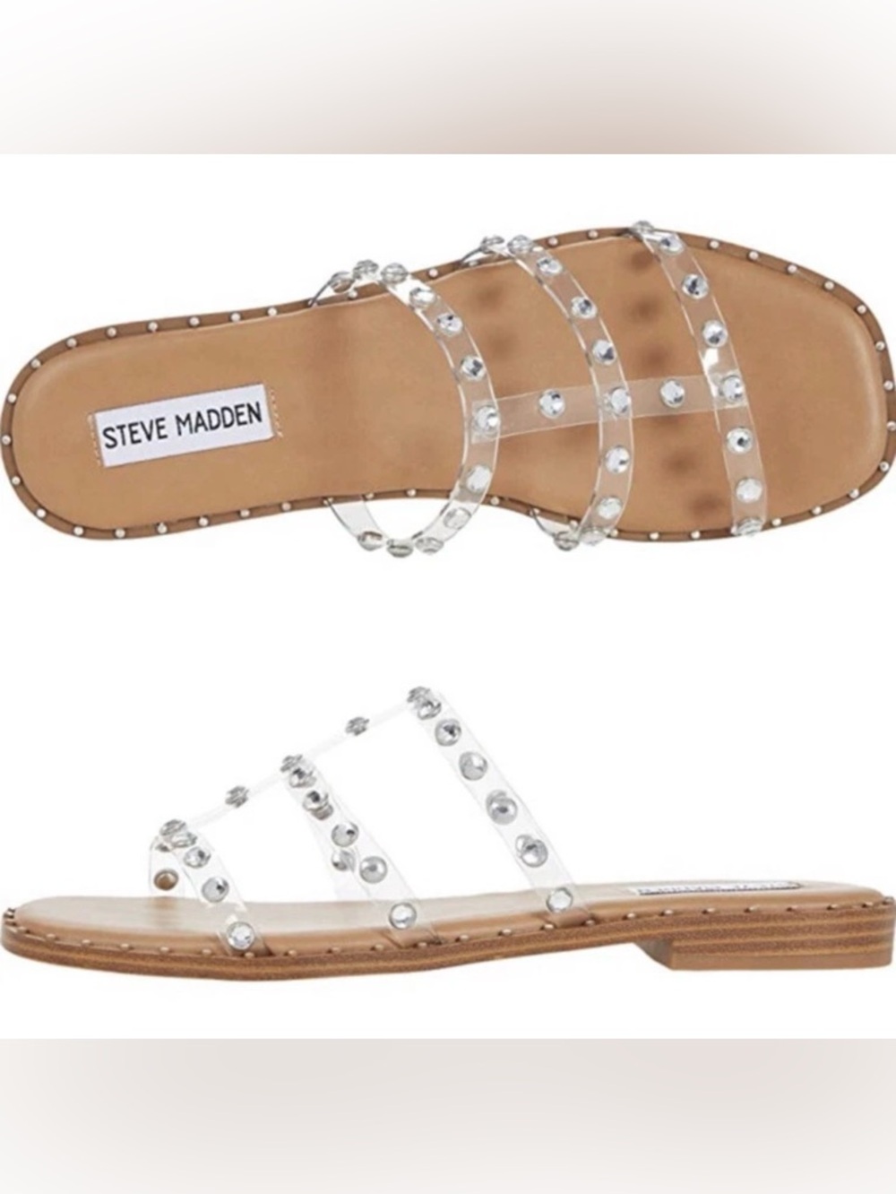Steve Madden Clear Rhinestone Triple-Strap Slide Sandal - Transparent